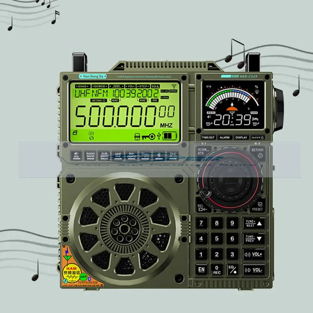 HanRongDa HRD-C919 FM MW SW VHF WB Multi-band Radio BT 5.0 Speaker Aviation Band Radio AIR Maritime Supports TF Card AUX