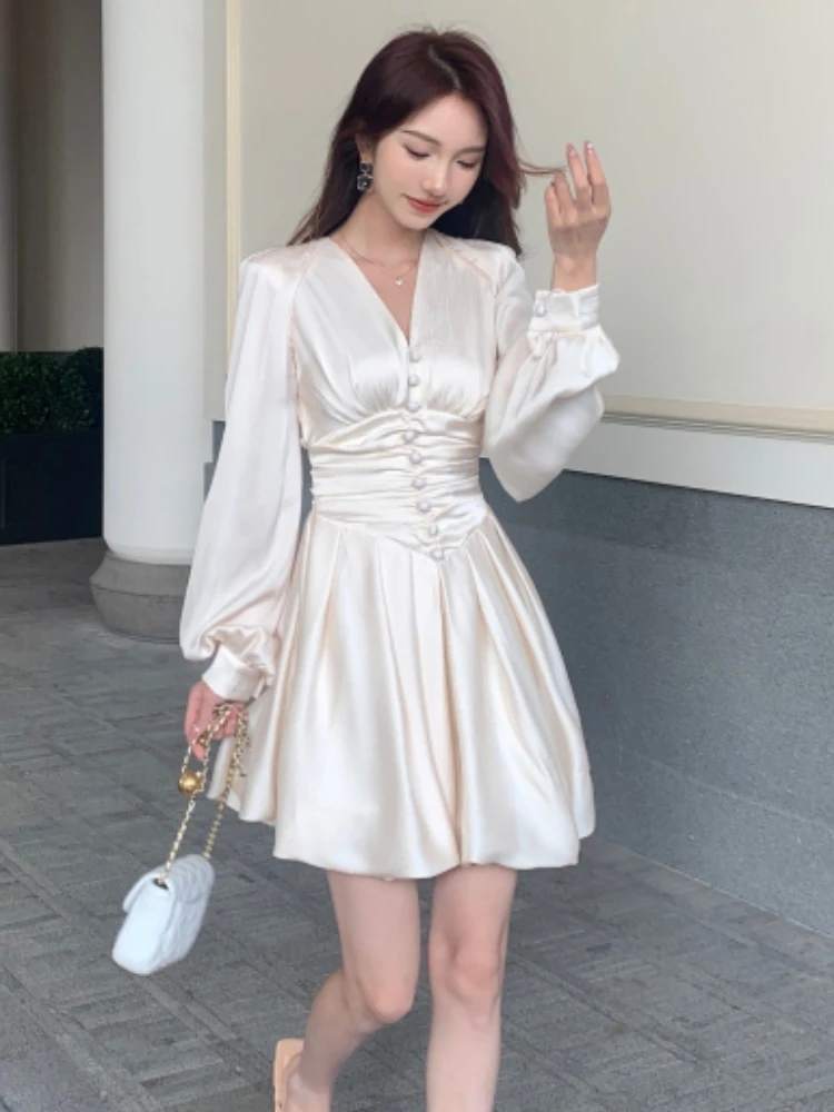 Women's Spring Summer French Mini Dresses A-line Slim Vintage Chic Party  Prom Robe  Fashion One Piece Clothing