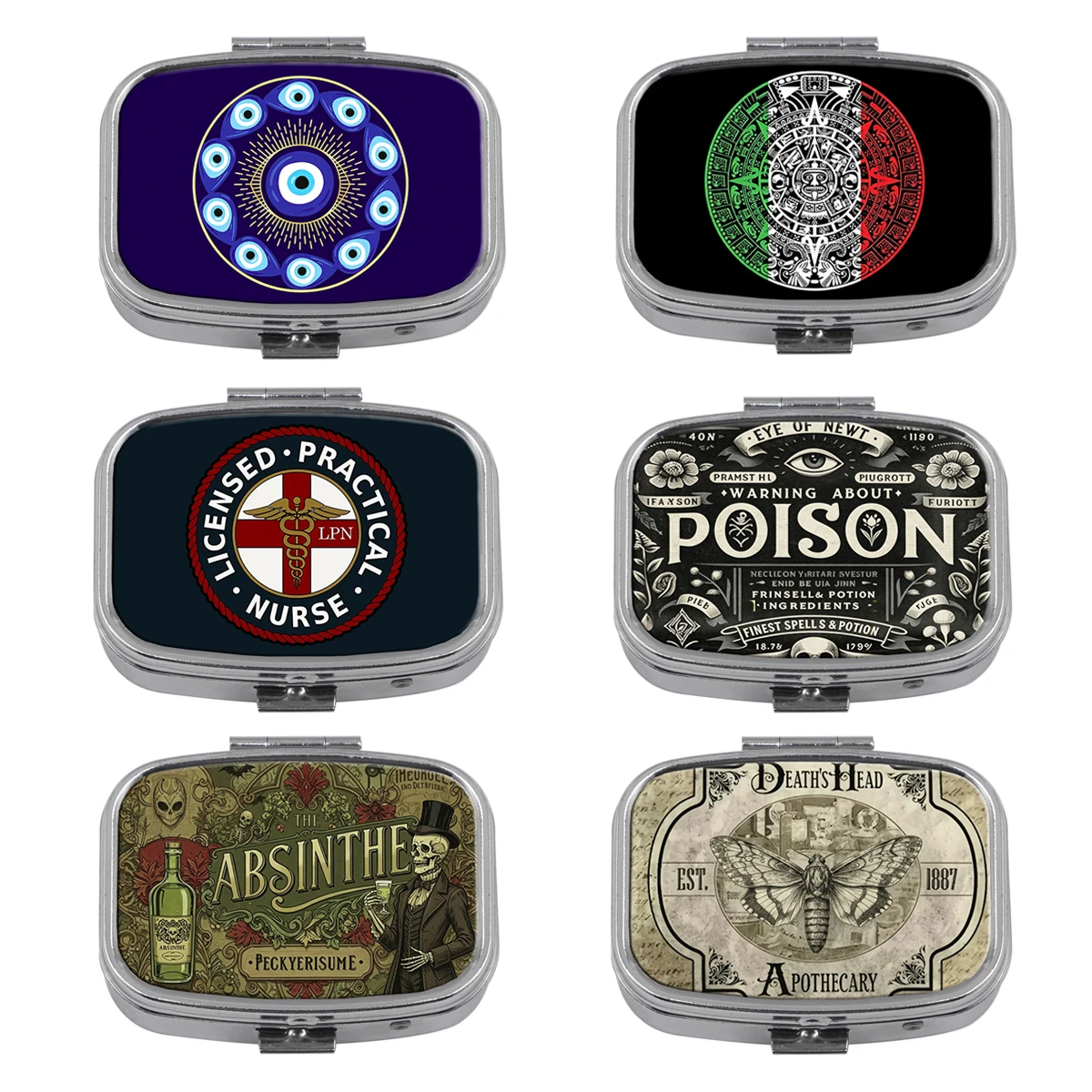 Evil Eye Print Pill Box Divided Metal Square  Pill Box Travel Portable Medicine Case Small Pill Container Case Box