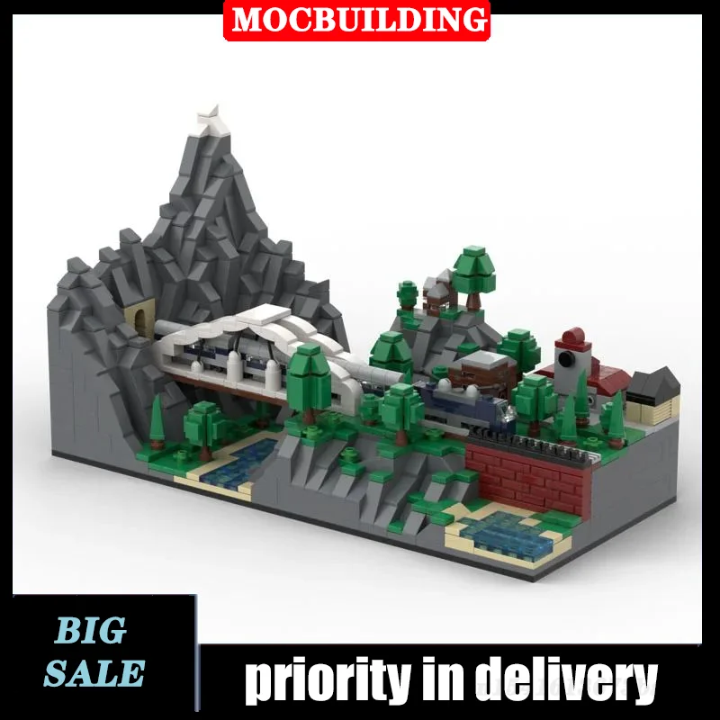 

MOC City Street View Mountain Train Диорама Строительные блоки DIY Пейзаж Рельс Локомотив Коллекция игрушек Подарки