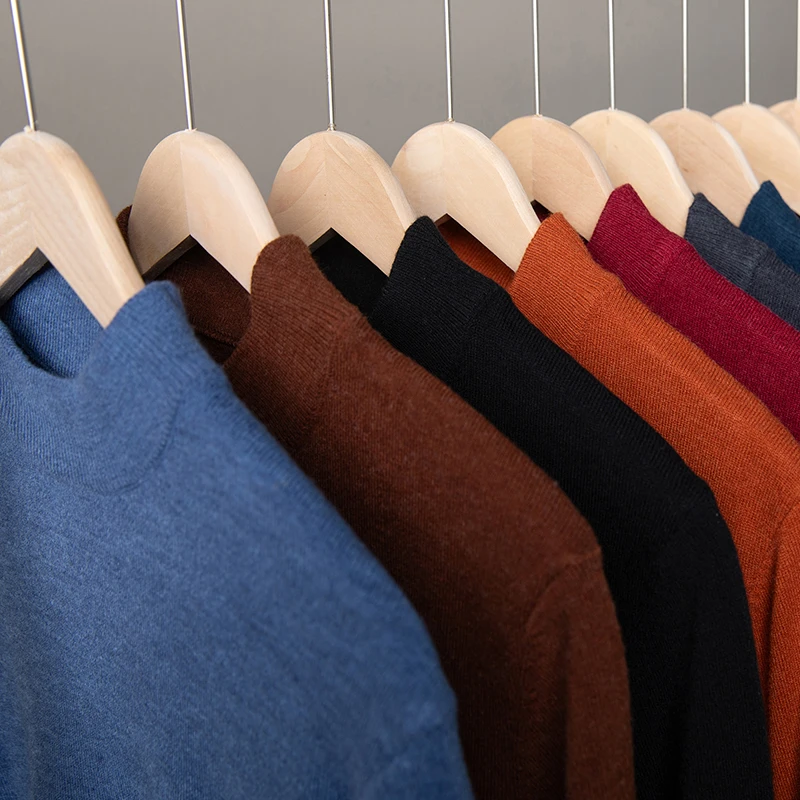 Solid Color Pullovers Men Sweater Mock Neck Knitwear Long Sleeve Winter Quality Soft Comfortable Elastic Sueters De Hombre M-4XL