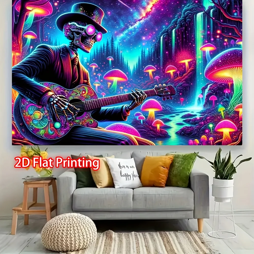 VIKAMA Fluoreszierender Totenkopf-Wandteppich, psychedelischer Sternenhimmel, Galaxie, Planet, Wandbehang, Wohnzimmer, Schlafzimmer, Wandhintergrund, Dekor