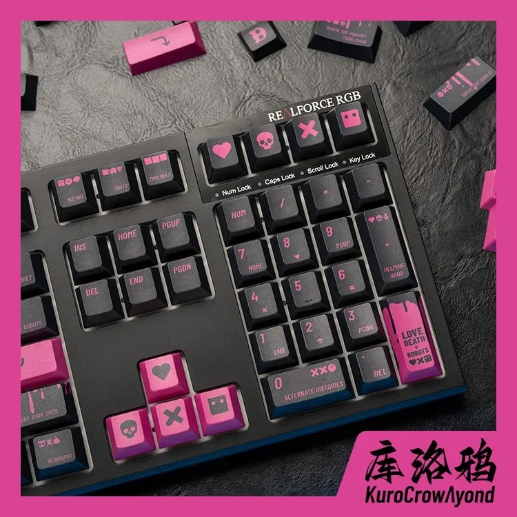 KCA-Love Death Robots PBT Keycaps Set, Sublimação, Design Ergonômico, 140 Key, Teclado Mecânico, Gamer Acessórios