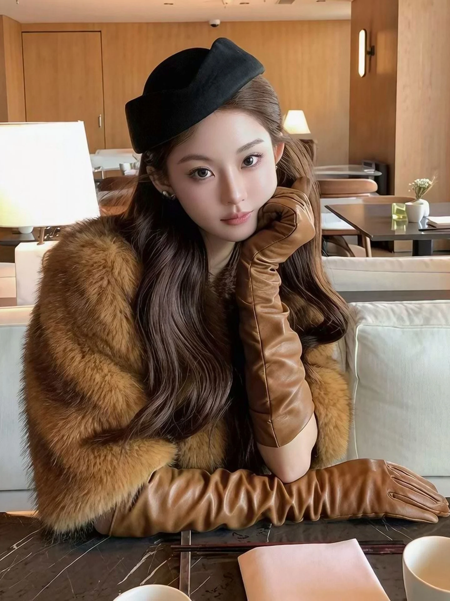 Elegant Short Fur Coat Women's Design Sensation High-End Celebrity Brown Eco-Friendly Mink Shoulder Shawl Versatile Retro Style