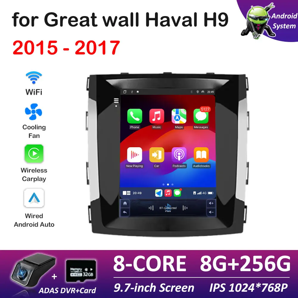 

Bluetooth Android Auto Car Video for Great wall Haval H9 2015 2016 2017 Audio Player Cooling fan IPS Touch Screen Head Unit WIFI