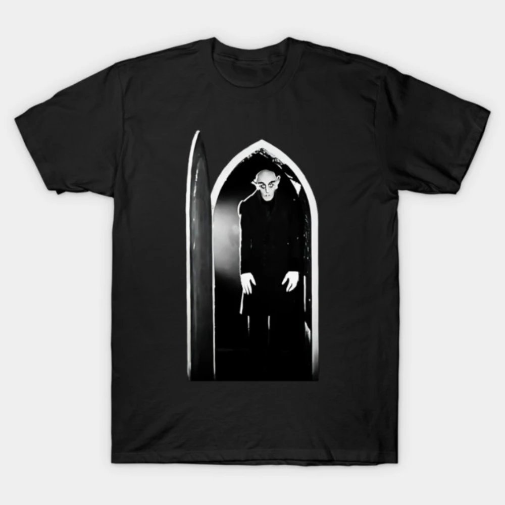

Men Old Silent Film Nosferatu Arched Door Portrait Print Cotton Motorcycle T-shirt Gothic Vampire Short Sleeve Street Clothes