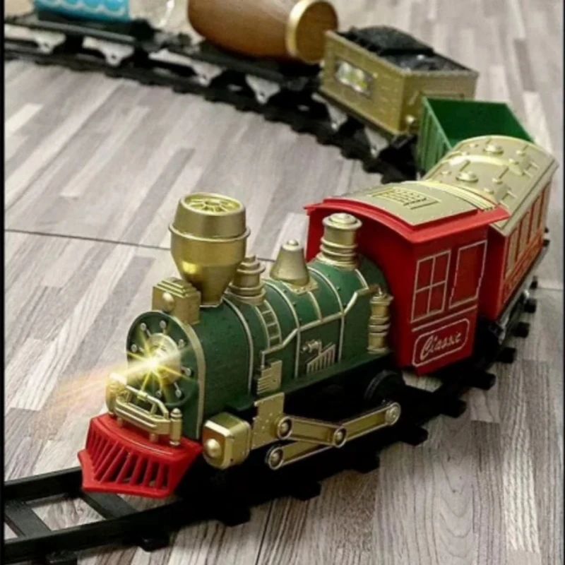 Children Electric Train Toy Classical Smoking Set Rail Track Retro Steam Train Military Car Truck Model Toy Boy Toys Kids Boy