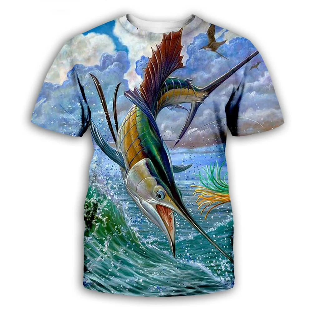 Summer Fishing 3D Print T-Shirts Men Women Hip Hop Short Sleeve T Shirt Oversized Outdoor Tees Harajuku Y2k Tops Kids Clothing