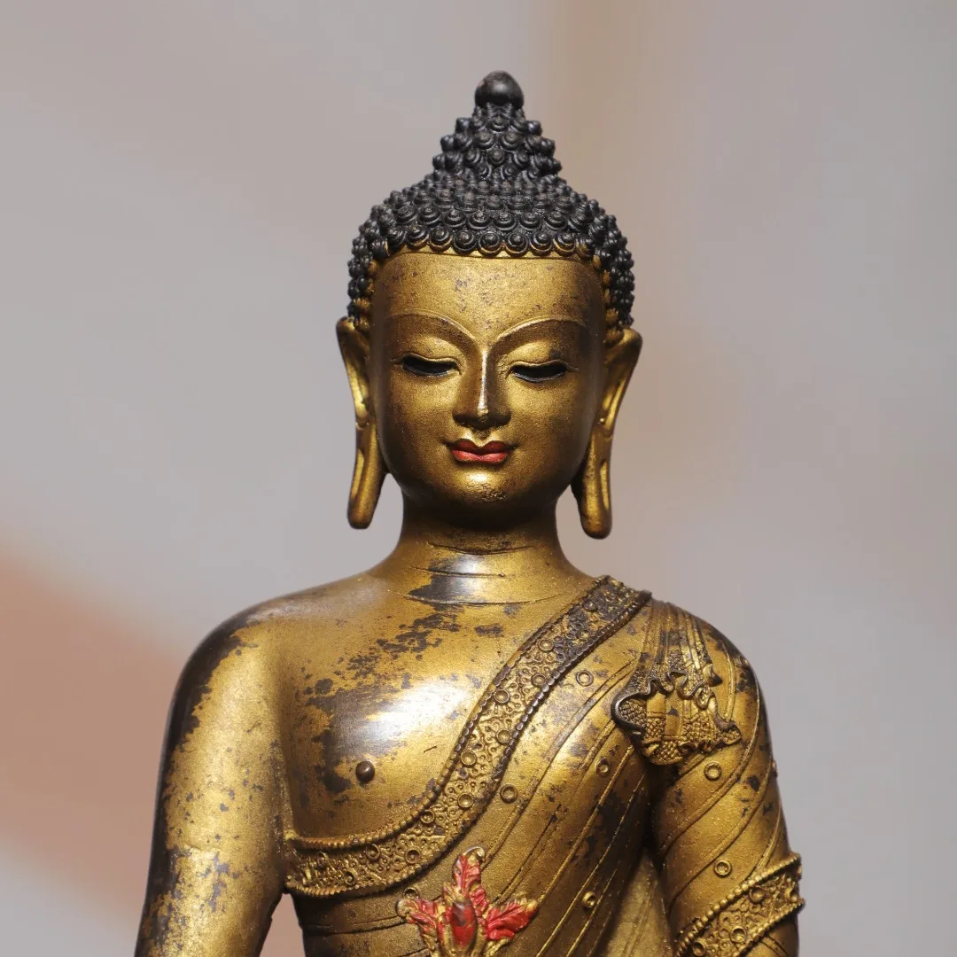 Old Bronze Gilded Cinnabar Mud gold Pharmacist Buddha Medicine Sitting Buddha Buddha Terrace Amitabha Town house