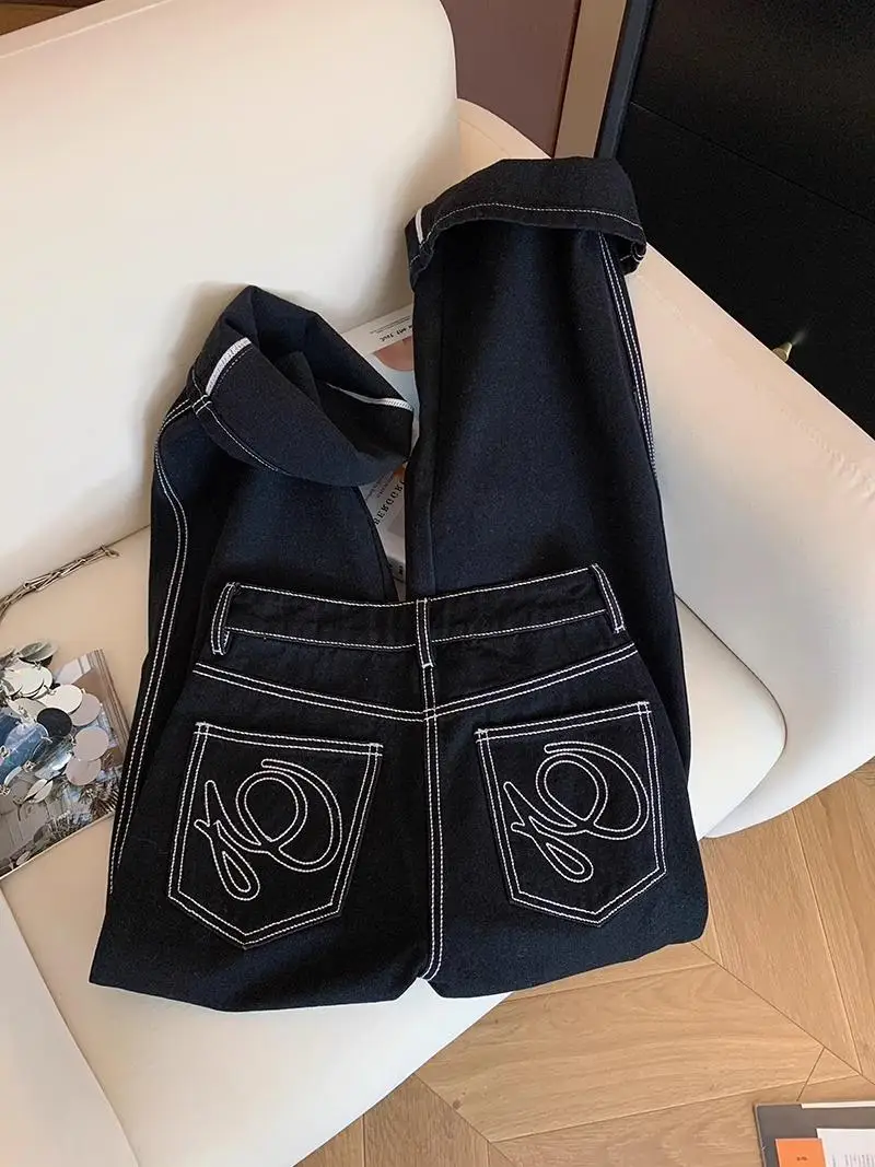 

Spring Autumn All Match Jeans For Women Solid Color High Quality Wideleg Pants Casual Daily Commuting Straight Leg Pants