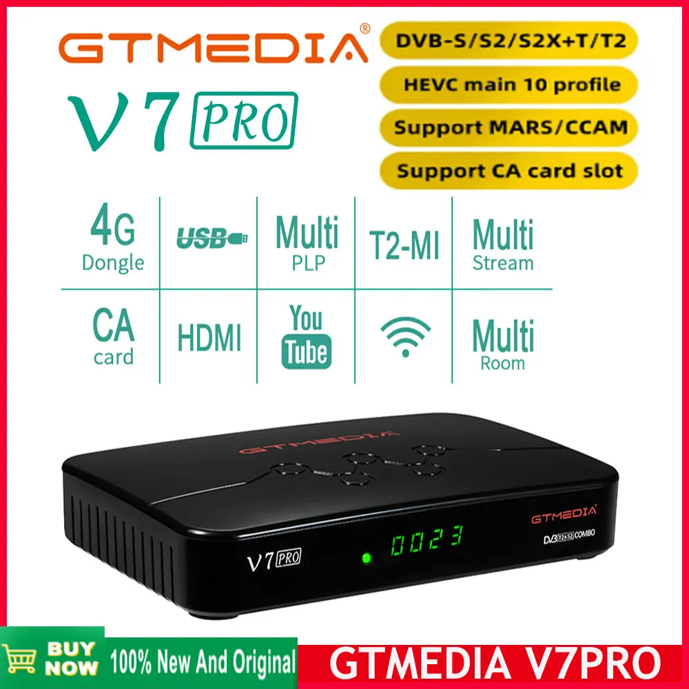 

[Genuine]2024 NEW GTMEDIA V7 pro DVB-S/S2/S2X+T/T2 Decoder Satellite TV Receiver CA Card Slot USB WiFi Support Network TV BOX