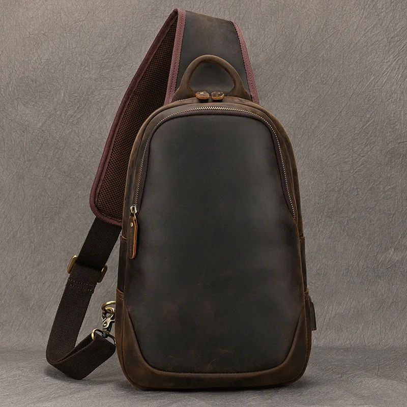 Large Size Causal Chest Bag Genuine Leather Chest Packs Real Cowskin Chest Bag For Men Male Single Shoulder Backpack Outdoor