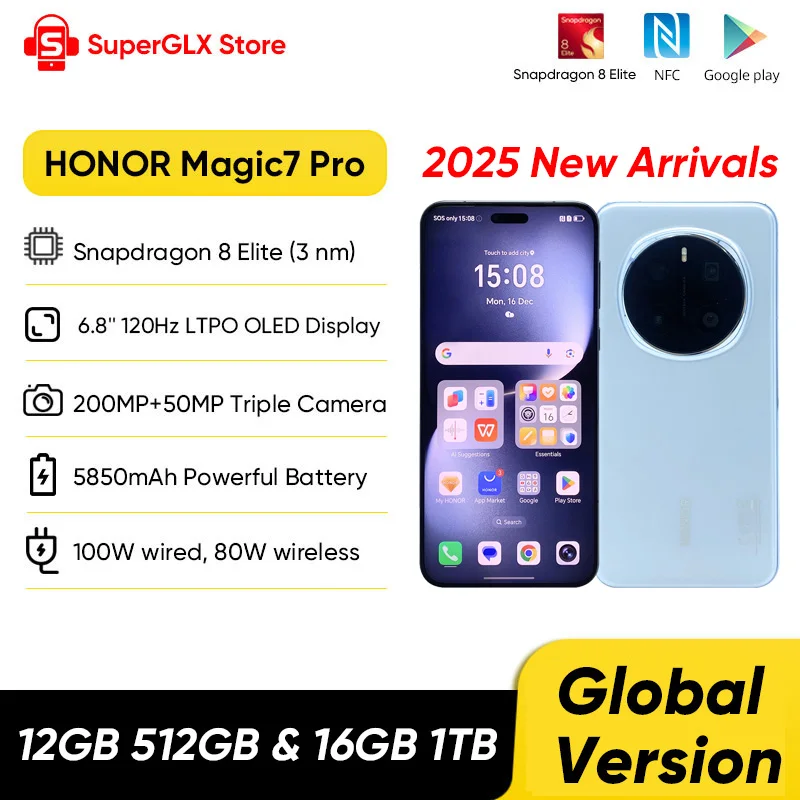 

HONOR Magic7 Pro Global Version 5G AI Smartphone Snapdragon 8 Elite 6.8''120Hz OLED Screen 200MP Cameras 100W Charge Magic 7 Pro