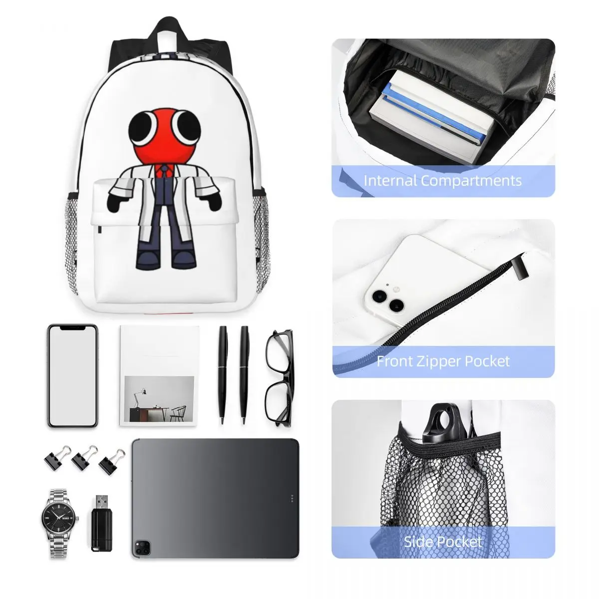 Red Scientist Rainbow Friend Backpack Hot Sale Daypack Large Capacity Boys Girls BookBag Shoulder Bags for Men Women School Bag