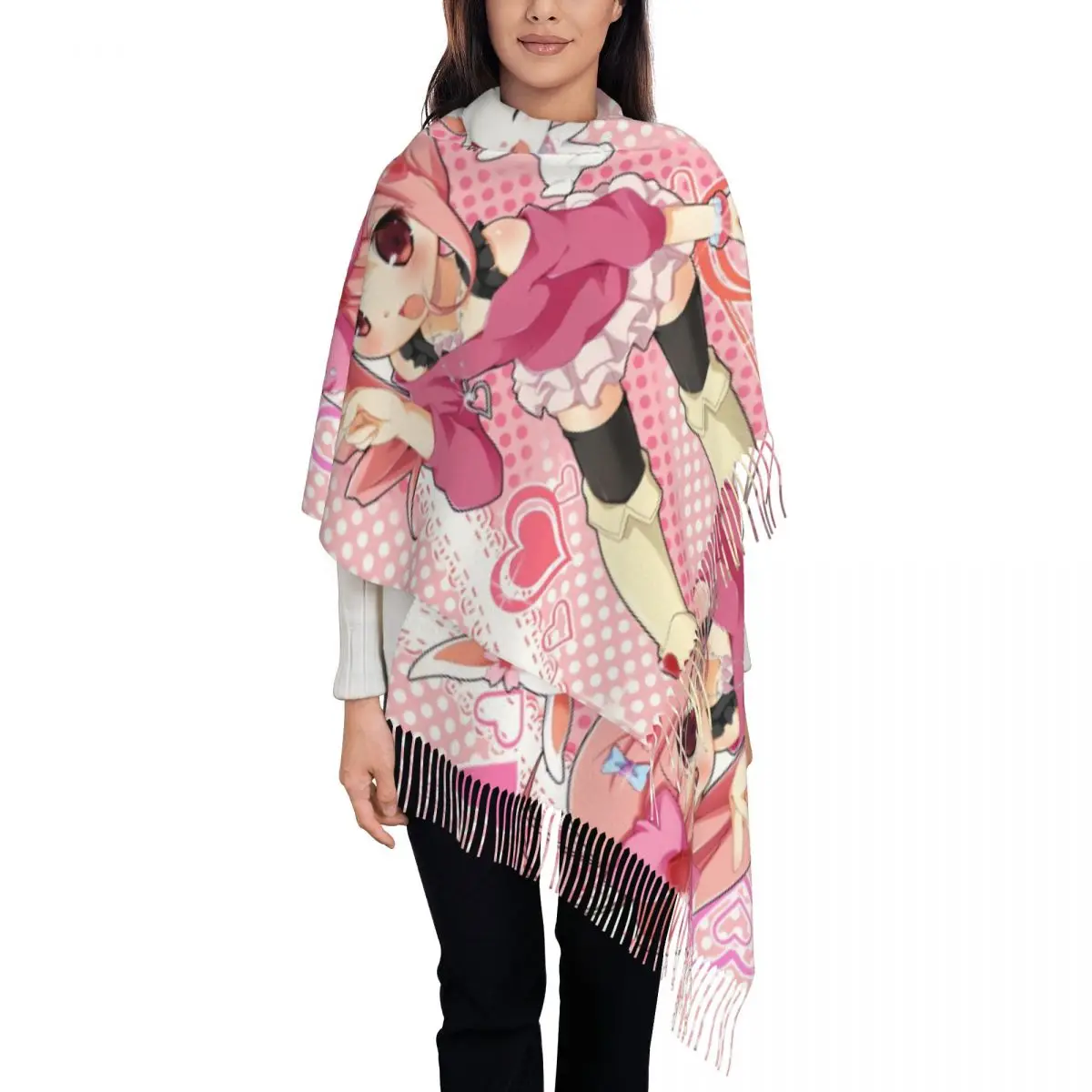 

Женские большие мультяшные украшения Sanrio, шарфы японского аниме, женские зимне-осенние мягкие теплые шаль с кисточками, шарф