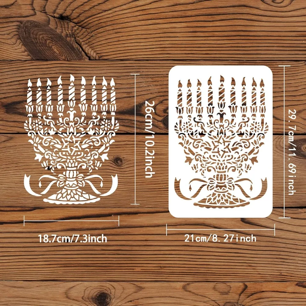 1pcs Candlestick Stencil 11.7x8.3 inch Candlestick Drawing Painting Stencils Plastic Gingerbread Stencils Jewish Stencil DIY