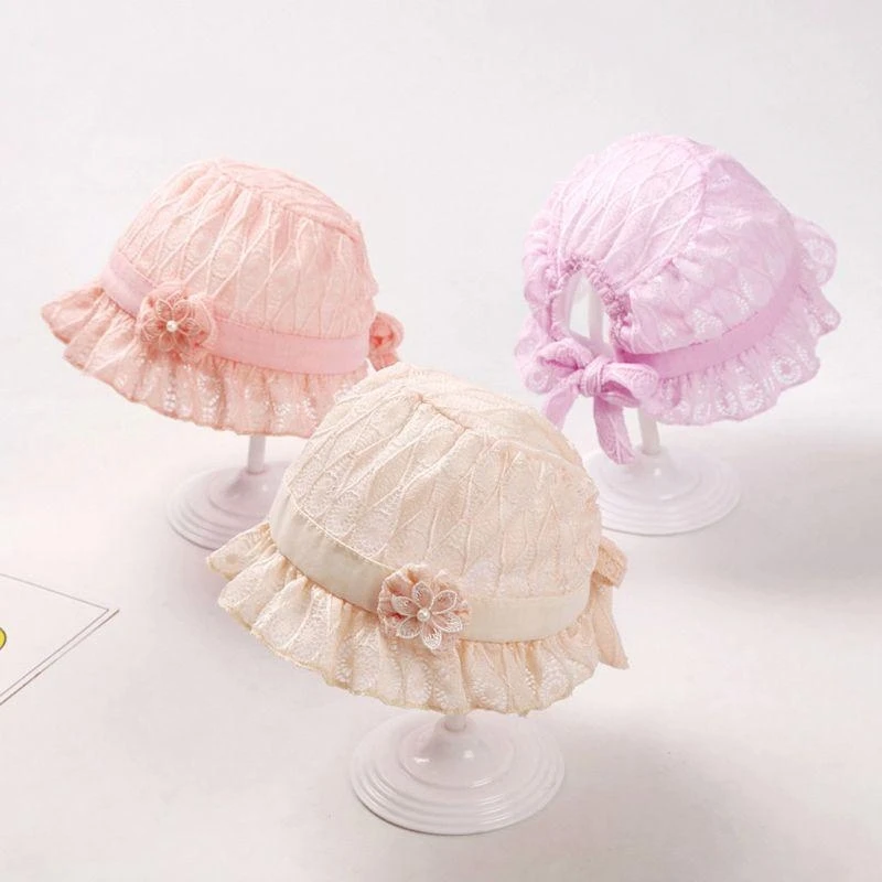 090B Lace Caps Kids Spring Summer Baby Hats Soft Bonnet Photography Props