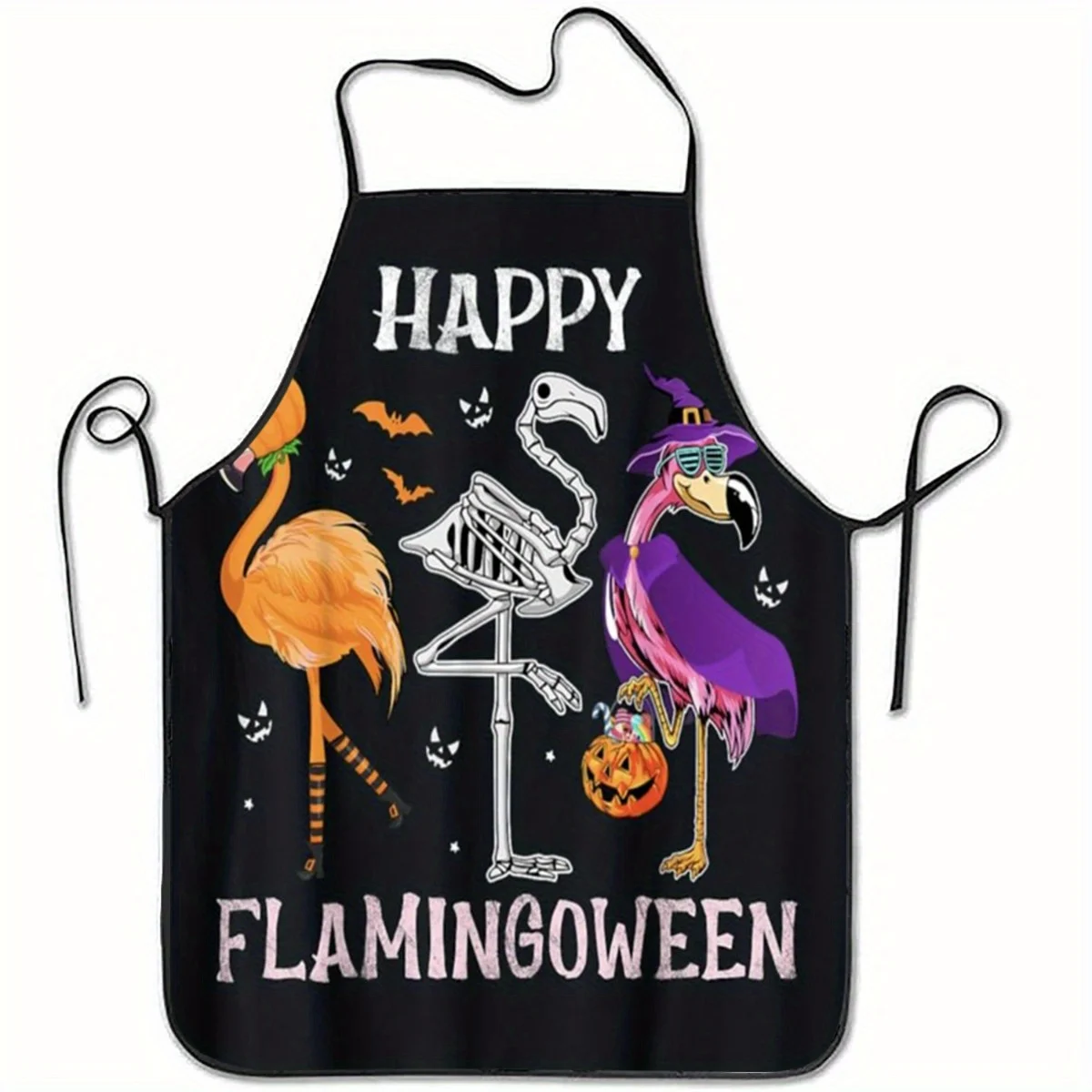 Halloween Apron - Spooky Flamingos,  Flaminggoween Text - Black Background Kitchen Apron for Cooking, Baking, Parties