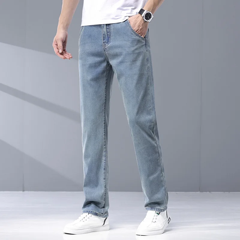 GIOIOMen's Denim (Ankle-Length Pants)，2025Summer New High Quality Thin Lyocell Tencel Straight Casual Jeans，Fashion Men's Pants