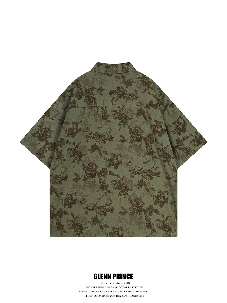 

GPstudio Vintage Floral irt ort Sve Men's Summer Faion Retro Hong Kong Sle Baroque Print Loose Fit Youthful Trend