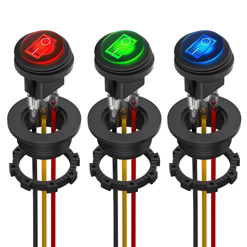 Round Rocker Switch 12V 20A UL Listed Waterproof Marine Round Toggle Switch LED Lighted On Off Switch Heavy Duty 3 Color