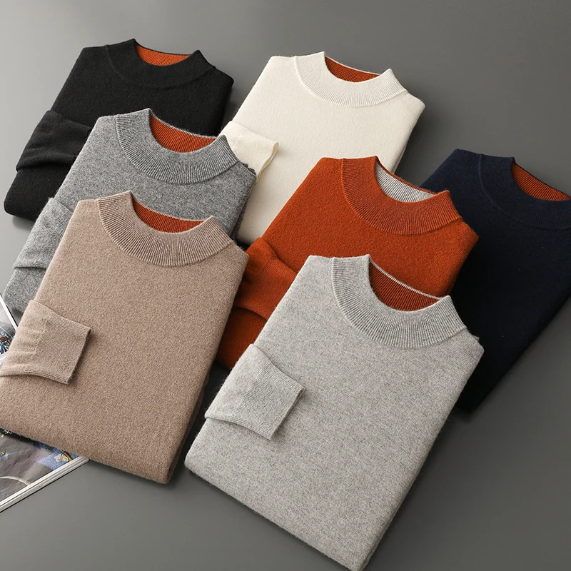 الرجال الماعز سترة الكشمير المعنقة وهمية الرقبة البلوز الخريف الشتاء 100% الكشمير تريكو لينة الدافئة مريح الكشمير أسفل الملابس