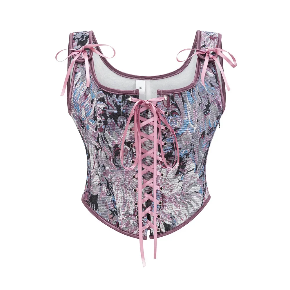 Medieval Renaissance Corset Vintage Bustier Crop Tops Front Lace-Up Overbust Corselet Straps Bodice Tanks Camisole For Women