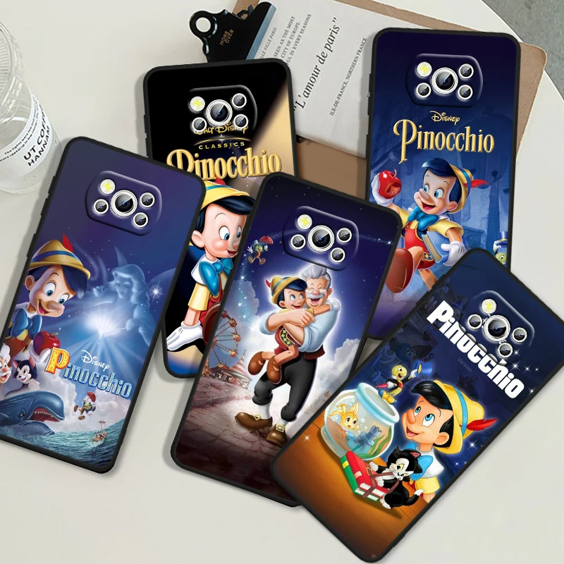 Disney Pinocchio Cute For POCO X6 M6 C55 C50 C40 C3 F5 F4 F3 M6 M5 M4 4G 5G GT Pro Silicone Black Phone Case