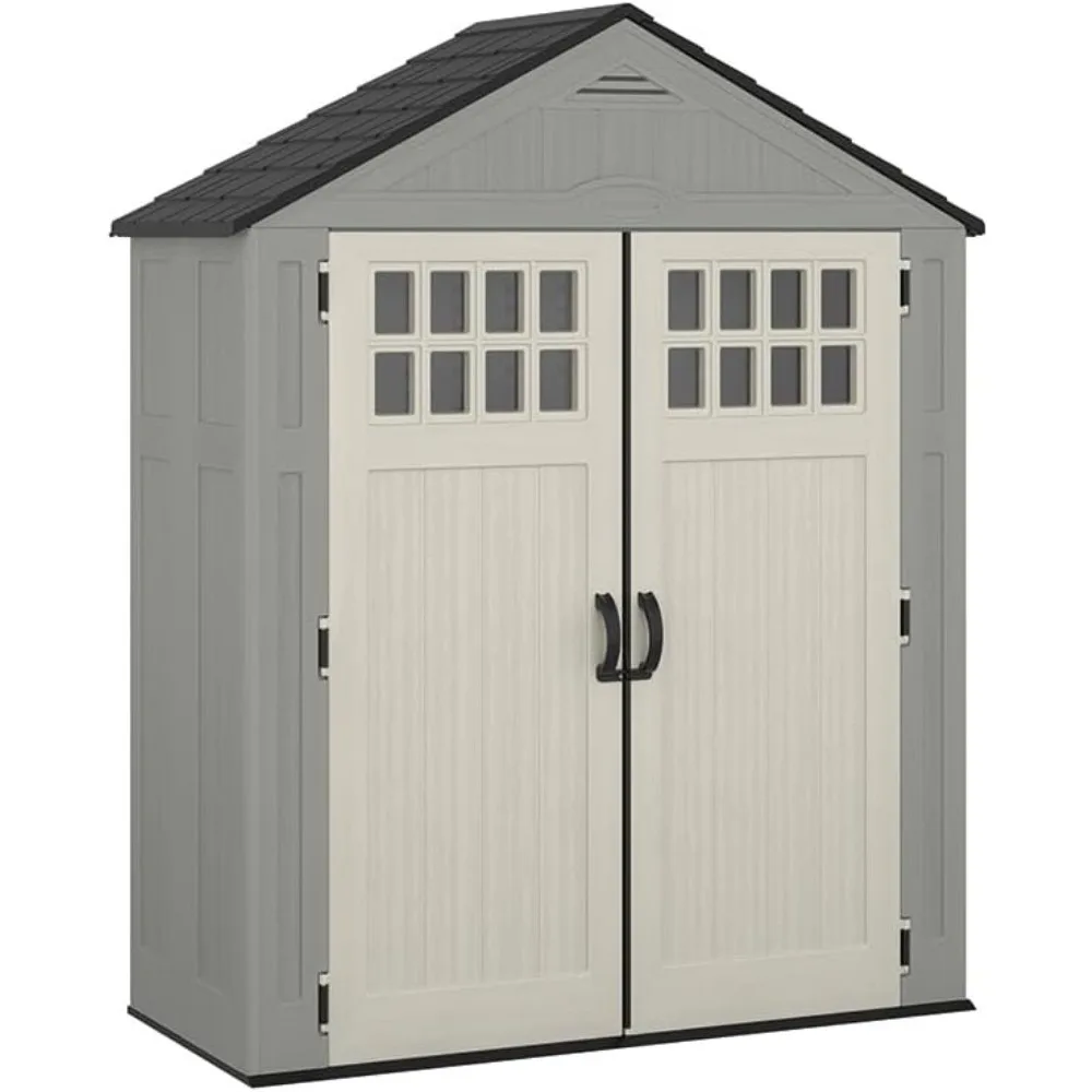 BMS6312D Everett 6' x 3' Heavy-Duty Resin Outdoor Pad-Lockable Double Doors and Windows All-Weather Shed for Yard Storage