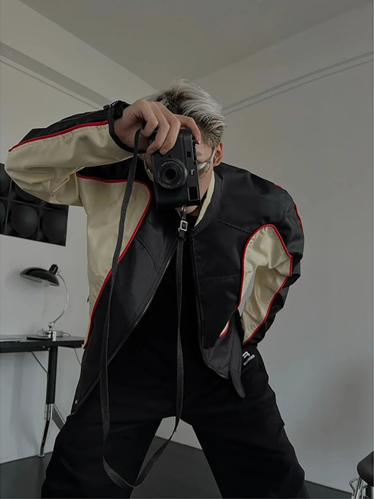 

Retro American Racing Suit Jaet Men's Motorcycle Riding Clothes Color Blo Contrast Youth Trend Autumn Long Sve Loose Fit