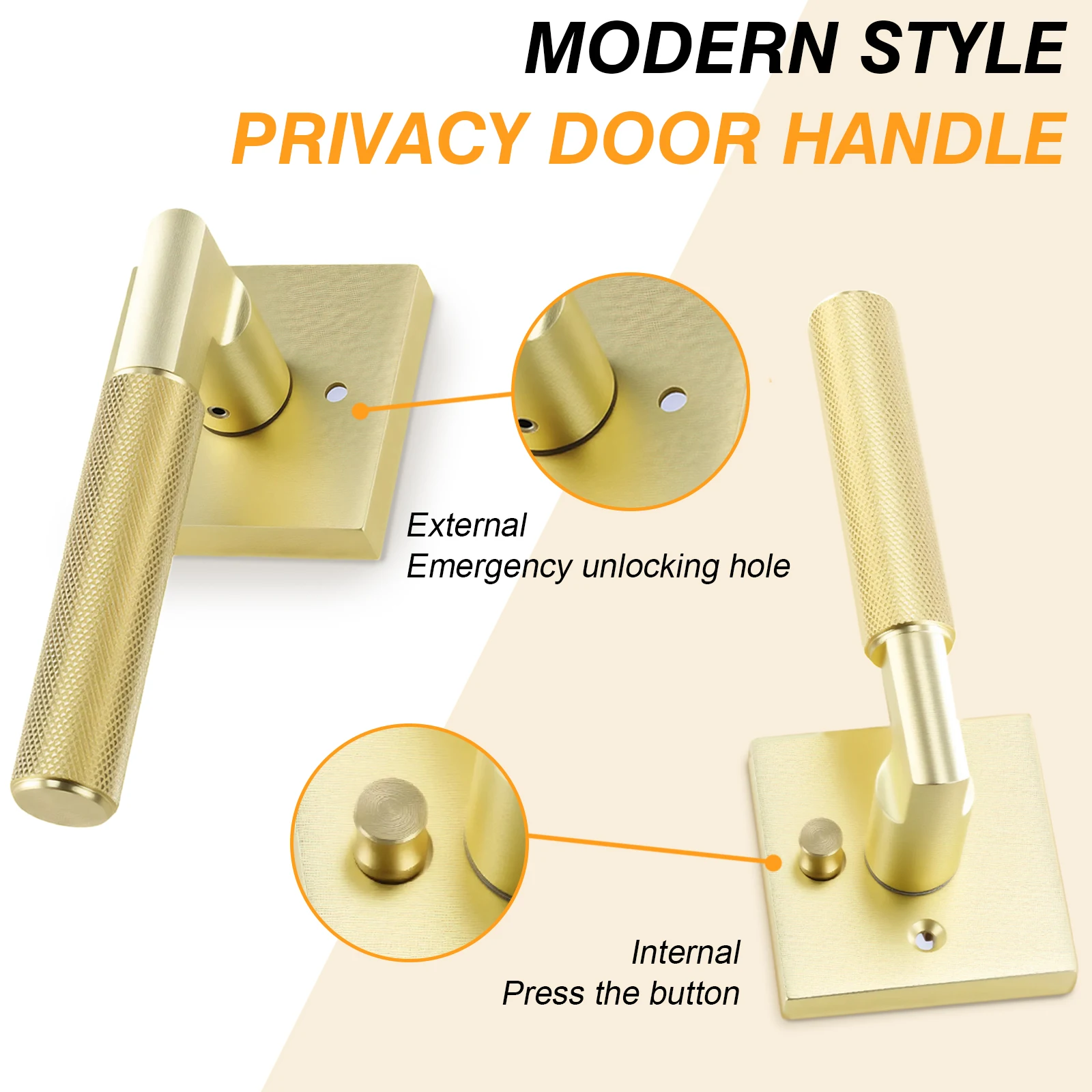 

Reversible Keyless Doorknob Levers with Locks Matt Gold Privacy Door Lock for Left Right Sided for Bedroom & Bathroom Indoor