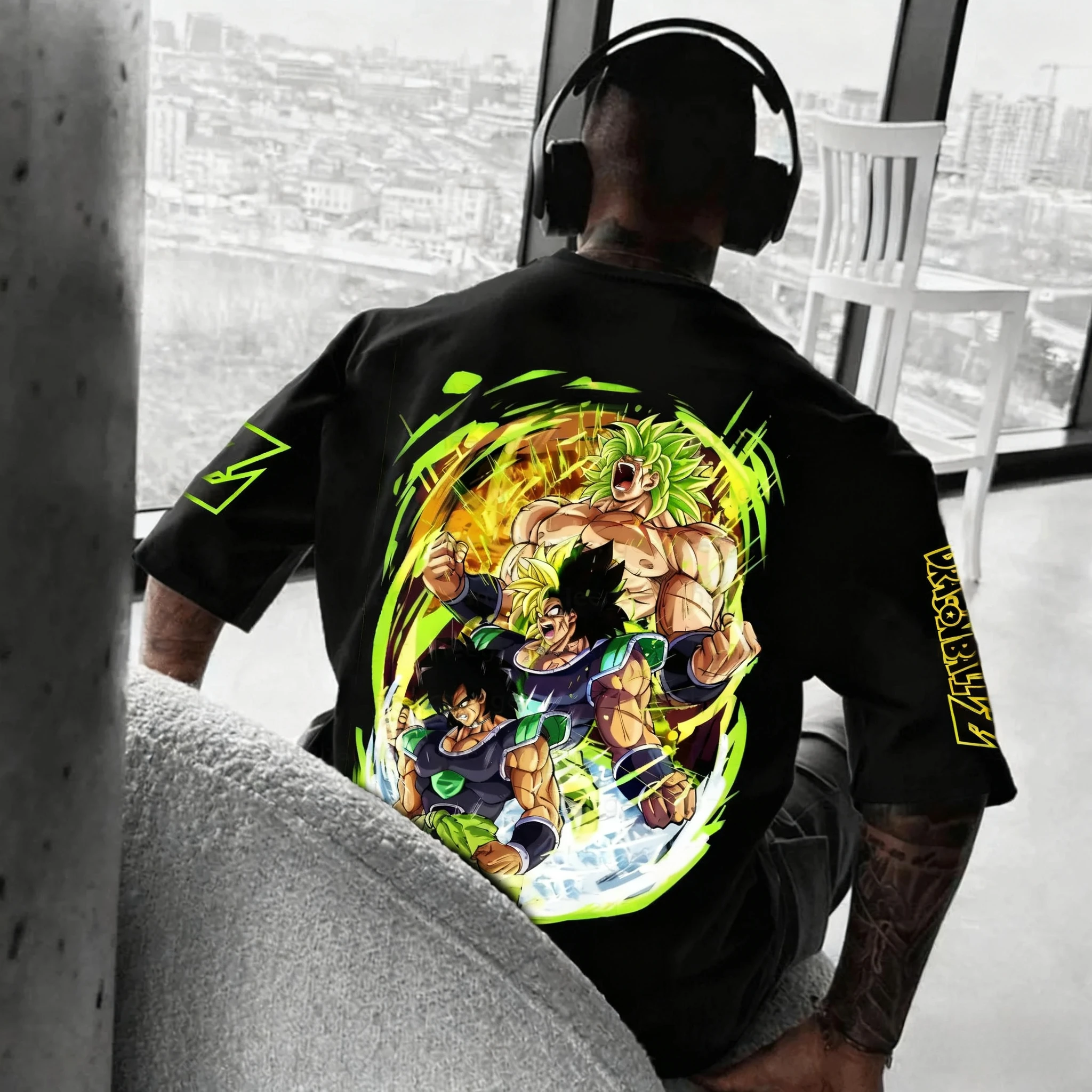 Dragon Ball Anime Joint T-Shirt 2025, Herren-Sommer-Neue Broly-Farbe bedruckt, amerikanischer Hip-Hop, lässig, locker, kurzärmelig