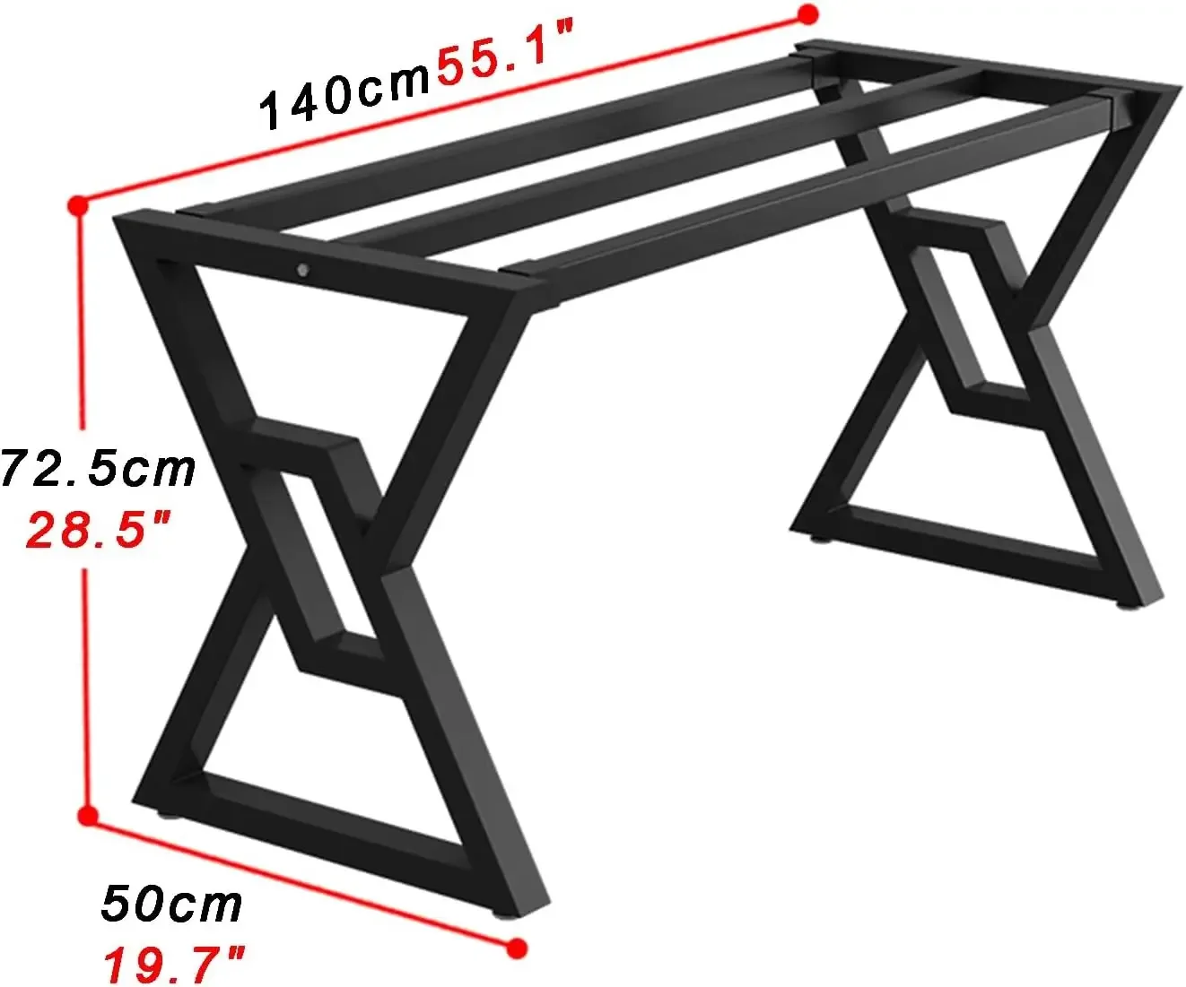 Industrial Metal Desk Legs DIY Furniture Support Features Adjustable Foot Pads Reinforced Crossbars Snap-on Installation Design