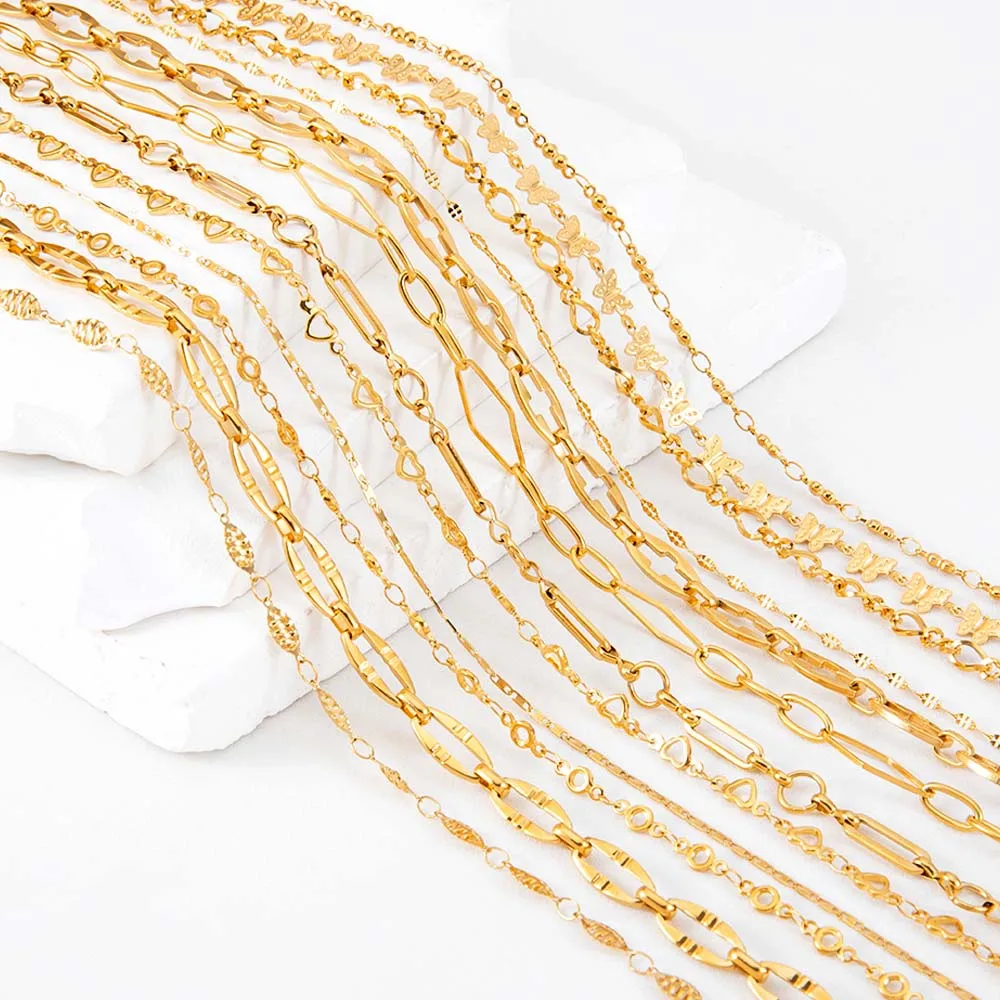 Geen Fade 1Meter Roestvrij Staal Goud Kleur Schakel Ketting Bulk Kettingen Voor Diy Ketting Armband Sieraden Maken Groothandel