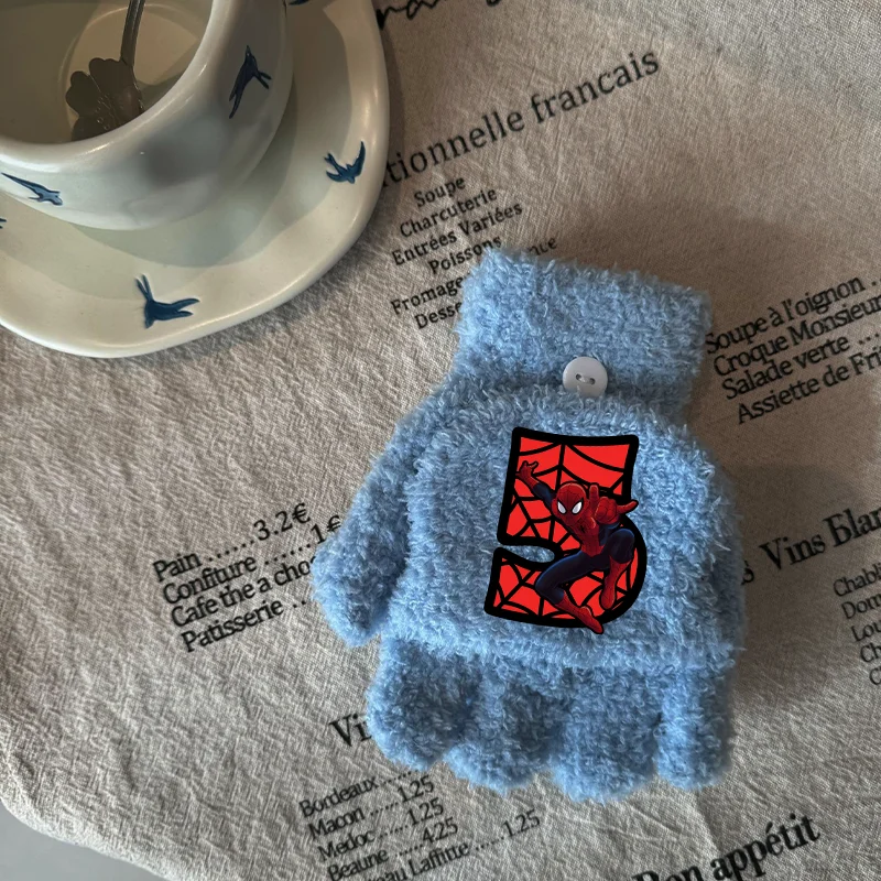 قفازات أنيمي أرقام الرجل العنكبوت 0-9 حرف A-Z بنين بنات نصف اصبع قفازات الوجه شتاء دافئ طالب القفازات هدايا عيد الميلاد