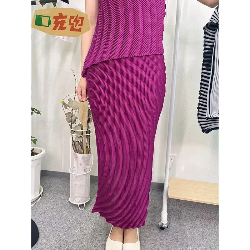 Miyake Pleats Pleated Skirt 2024 Summer Japanese Original Women Solid Versatile Design Sense Casual Simple Mid-length Skirt