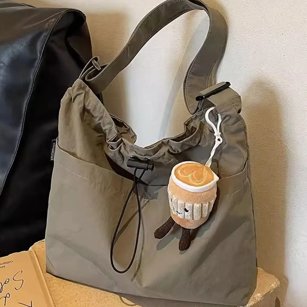 

Casual Korean Style Drawstring Bucket Bag Crossbody Bag Large Capacity Nylon Shoulder Bag Tote Bag Solid Color Office Worker