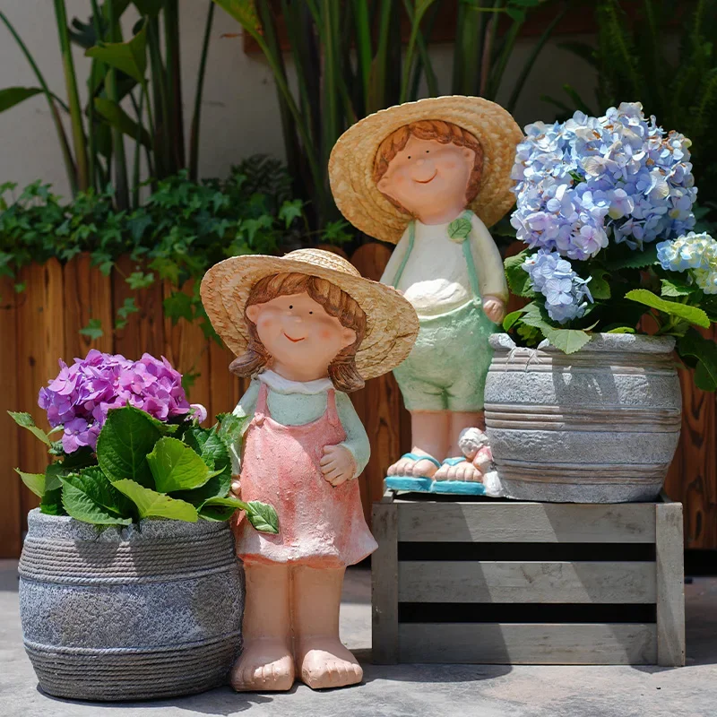 Outdoor Gardening Straw Hat Flowerpot Pots for Plants Decoration Personalized Creative Character Ornaments Gardening Accessories