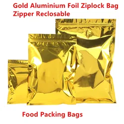 100pcs Resealable Gold Aluminum Foil Ziplock Bags / Food Grade Packing-bag Zipper self-styled Mylar-foil Pouches Snack Gift Pack