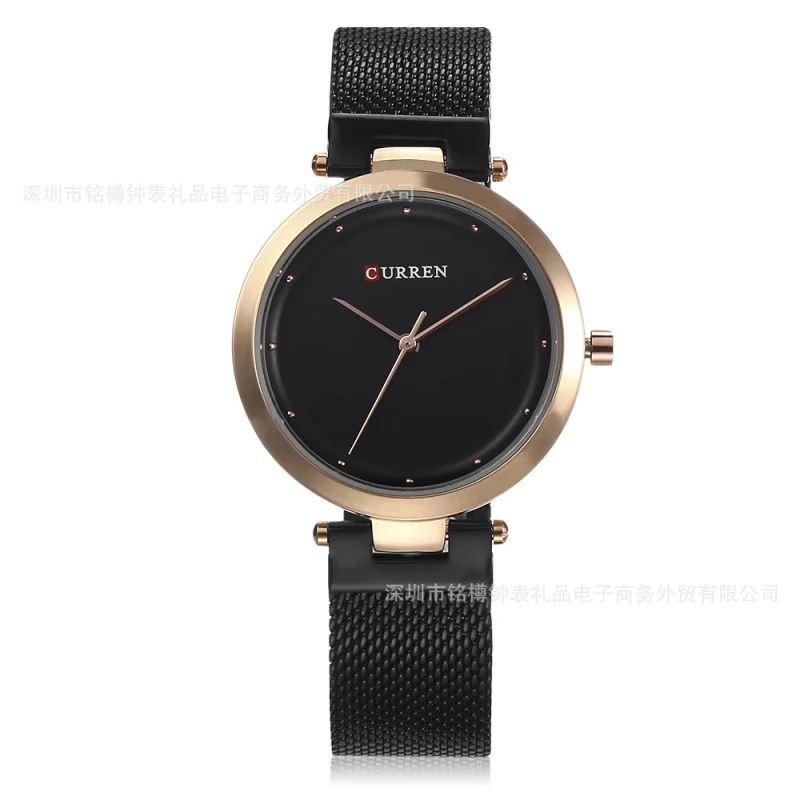 Curren 9005 ساعة نسائية حزام الصلب مقاوم للماء ساعة كوارتز موضة ساعة عادية