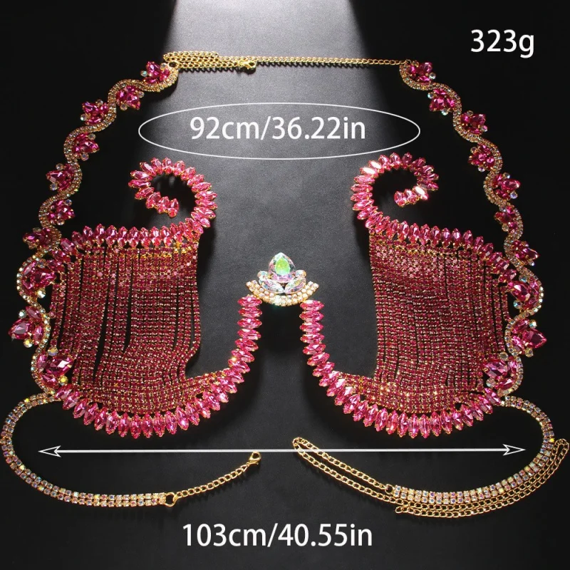Women Body Chest Chain Sexy Totally Bikini Multi-layer Rhinestone Shell type Chest chain Nightclub Birthday Party Dance Beach