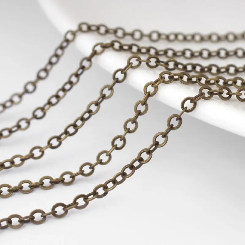 5 Meters 1MM 1.5M 2MM 2.8MM Antique Copper Color Copper Flat O Shape Chain Diy Jewelry Making Supplies Necklace Accessories