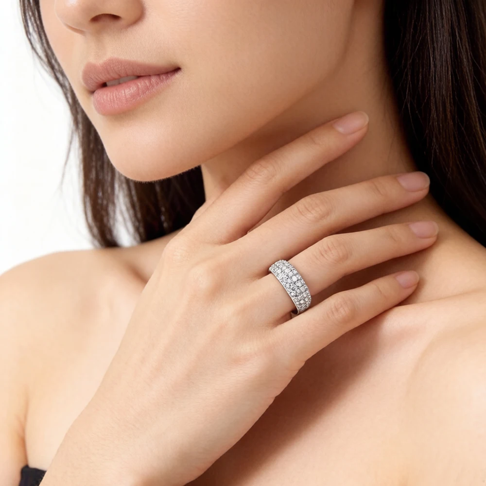 Bandring mit weißem Zirkon, europäischer trendiger edler Schmuck für Damen, Geschenk aus 925er Sterlingsilber – Detail 4