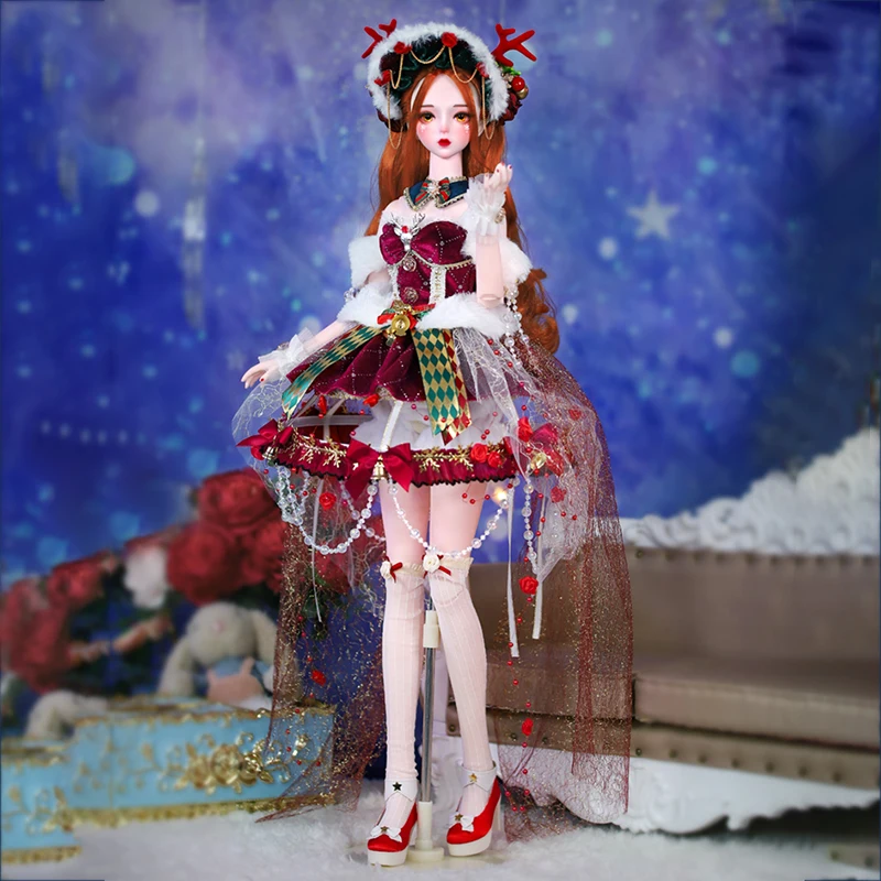 

1/3 BJD High-end girl doll mechanical joint Body doll including suit shoes fan makeup 60cm SD kawaii dolls Christmas gift toy