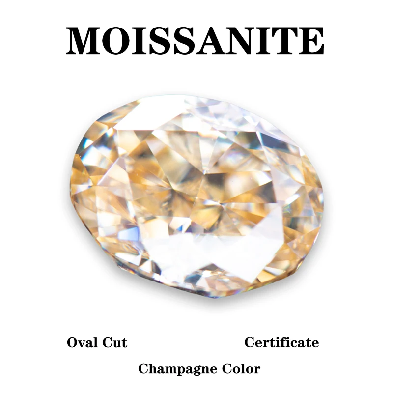 Moissanite Stone Oval Cut Natural Champagne Color for Jewelry Making DIY Ring Necklace Earrings Main Materials with Certificate