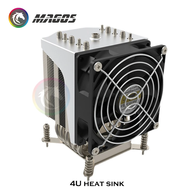 Aluminum CPU Cooler 5 Heatpipes Radiator Silent Temperature Control Fan  For Intel LGA1700,4U Server PWM 4PIN 210W