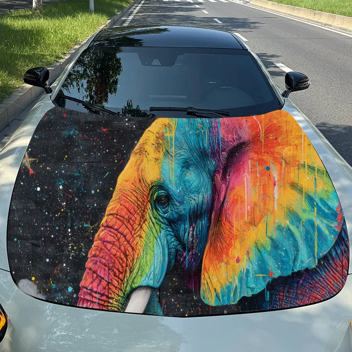 

Яркие красочные автомобильные виниловые обертки из ПВХ с двигателем слона, самоклеящаяся водонепроницаемая наклейка на капот автомобиля, защита украшения автомобиля S