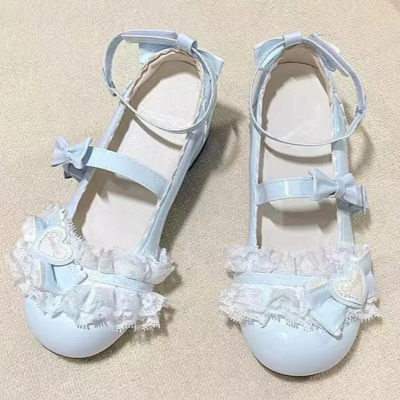 Klobige Mary Jane-Einzelschuhe für Damen, modisch, runder Kopf, flache Schleife, eine Linie, Schnalle, rutschfeste und verschleißfeste Fersenschuhe