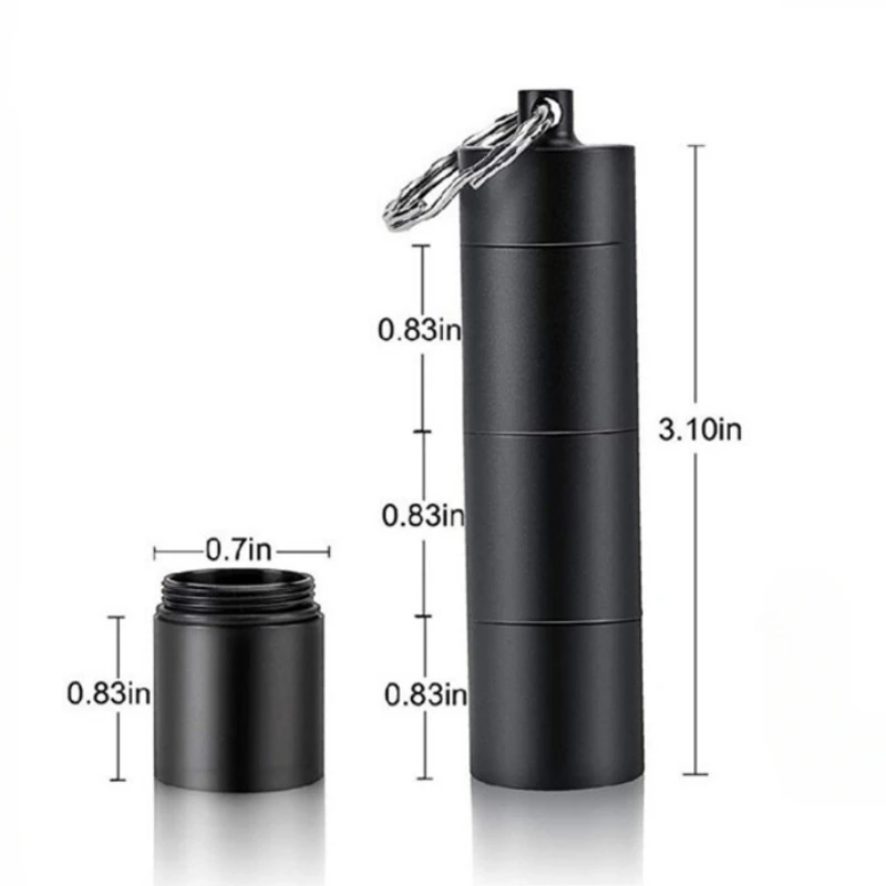 1PC Portable Aluminum Survival Waterproof Pill Box Container Medicine Storage Case First-Aid Bottle With Key Ring Travel Kits