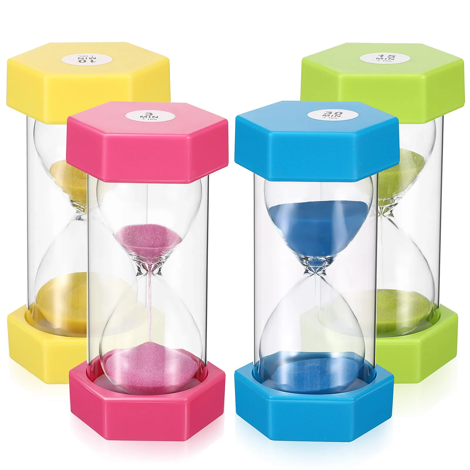 4Pcs Kids Color Sand Timers Hourglass Set 3 10 15 30 Minute Classroom Home Office Visual Timer Task Focus Tool